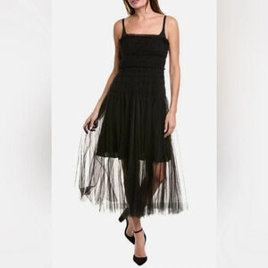 Rebecca Taylor Tulle Midi Dress Black 2 Classic Cocktail Party Wedding Guest LBD